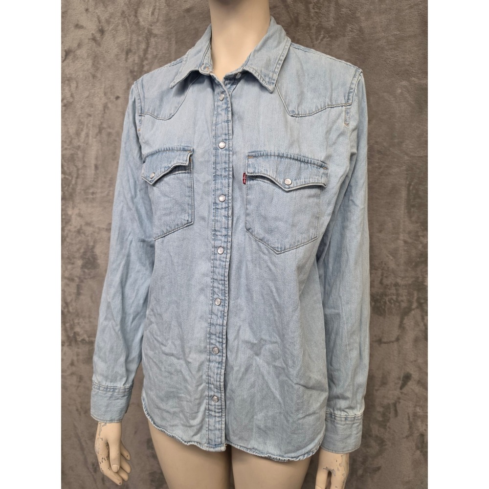 Levis Womens Light Wash Denim Western Snap Front Long Sleeve Shirt Size M